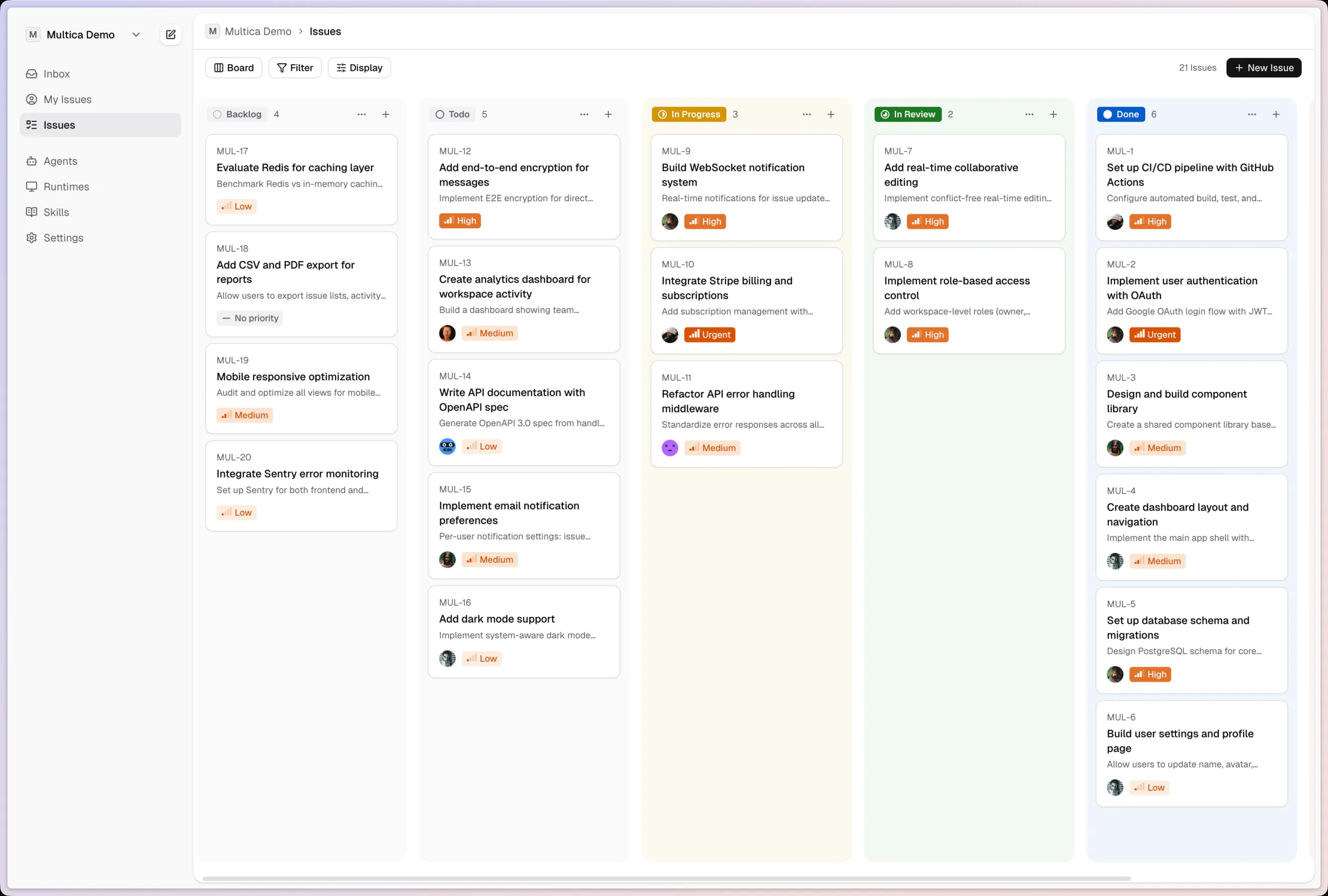 AgileBuddy board view — issues managed by humans and agents